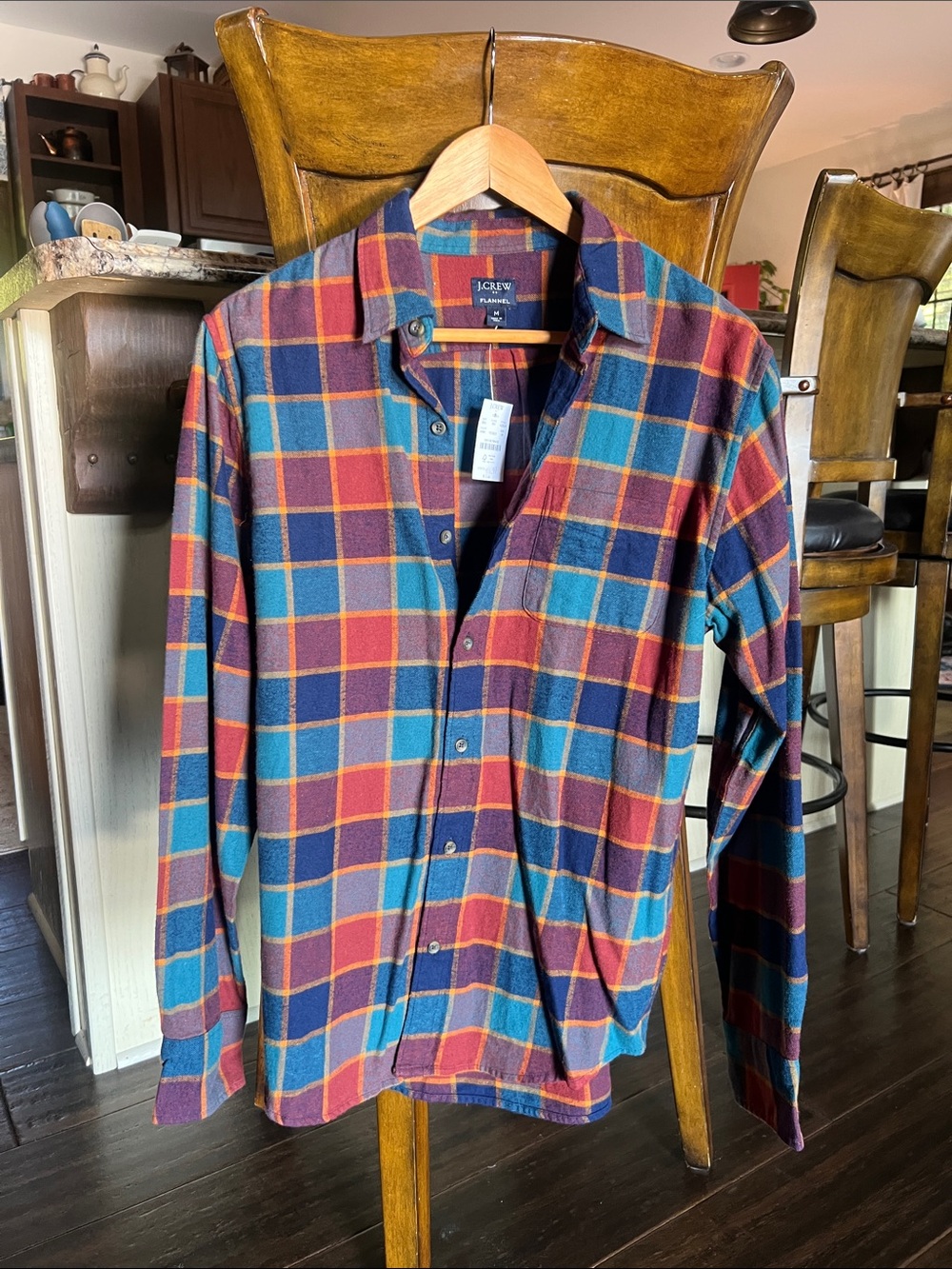 J. Crew Multicolor Plaid Button-Down Shirt — Navy, Teal & Rust